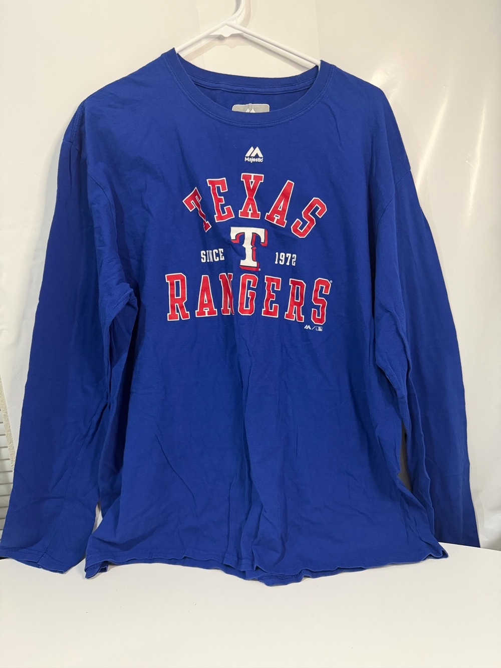 Majestic Texas Rangers Kids Long-Sleeve Tee - Blue with Red & White Logo